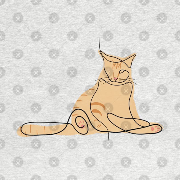 Yellow Cat - Simple Minimalist Line Art Design by KroomanL